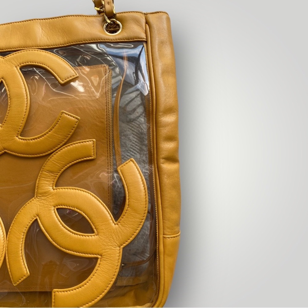 Chanel Clear Tri CC Logo Mustard Yellow Tote Bag π― - Picture 4 of 13